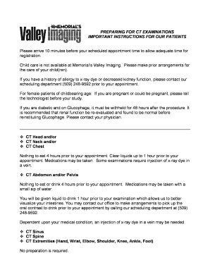 Fillable Online PREPARING FOR CT EXAMINATIONS Fax Email Print PdfFiller