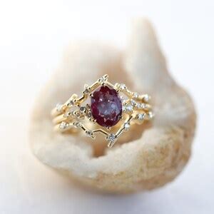 Oval Alexandrite Ring Set, Oval Alexandrite Cluster Diamond Ring With ...