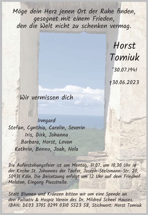 Traueranzeigen Von Horst Tomiuk Wirtrauern