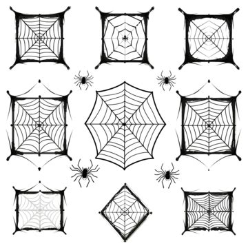 Halloween Cobweb With Spider Frames And Corners Set Isolated On White