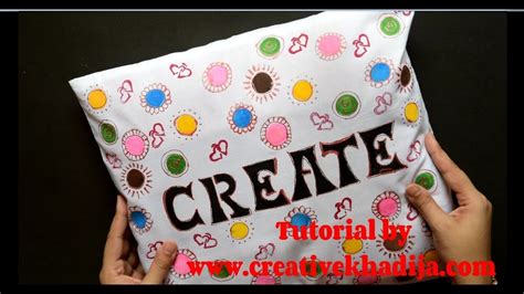 How To Design Pillow Cover With Fabric Paint Youtube