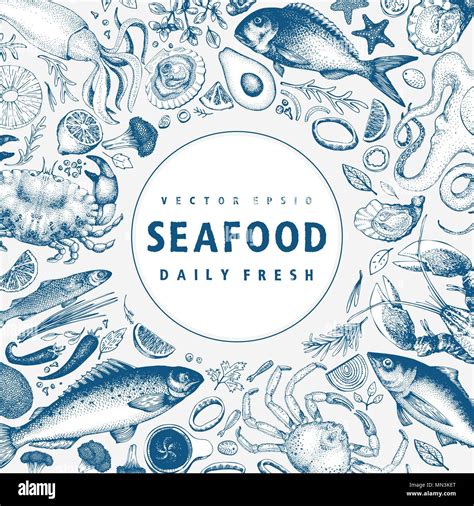 Seafood Vector Frame Illustration Can Be Use For Restaurants Menu