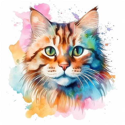 Premium Vector | Dreamy watercolor cat art with white background