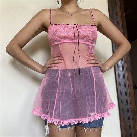 Iconic Y K Victoria Secret Sheer Pink Babydoll Top Depop