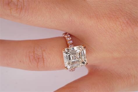 Gia Certified 4 54 Carat Asscher Cut Engagement Ring With Natural Pink Diamonds For Sale At