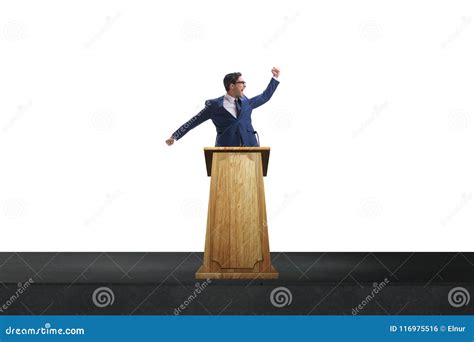 The Man Businessman Making Speech At Rostrum In Business Concept Stock