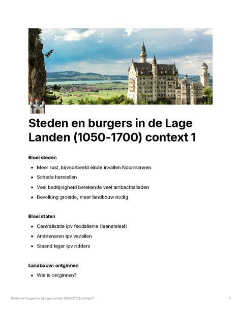 Context Steden En Burgers In De Lage Landen Steden