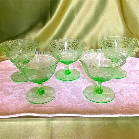 Vintage Kitchen Vintage Green Depression Glass Dessert Cups Set Of