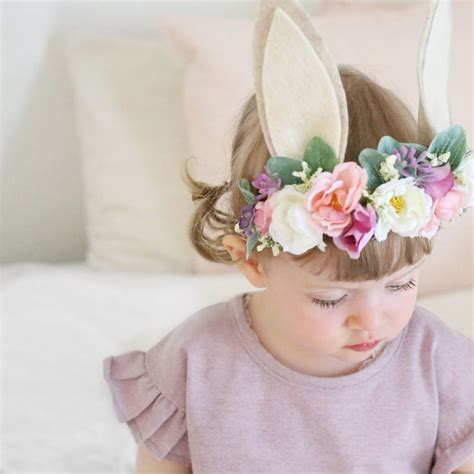 Bunny Flower Crown Photo Prop Baby Tieback Bunny Crown Baby Etsy