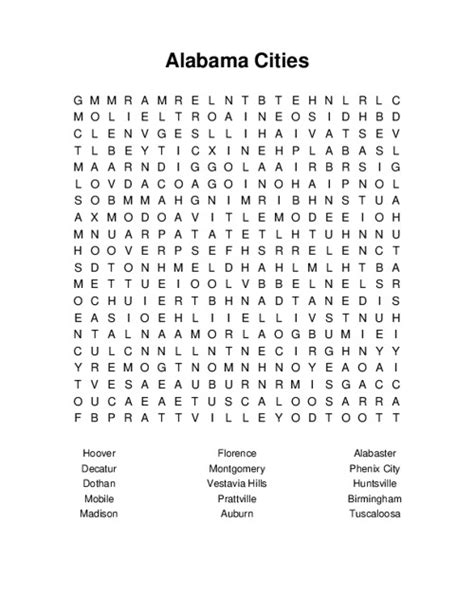 Alabama Cities Word Search