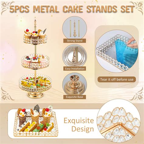 Tioncy Pcs Gold Cake Stand Set With Crystal Beaded Mirror Metal