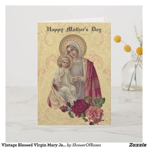 Vintage Blessed Virgin Mary Jesus Mothers Day Card Zazzle Mary Jesus Mother Mary And Jesus