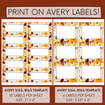 FALL THANKSGIVING Editable Labels Tags Avery 5160 5162 5163 5164 5168