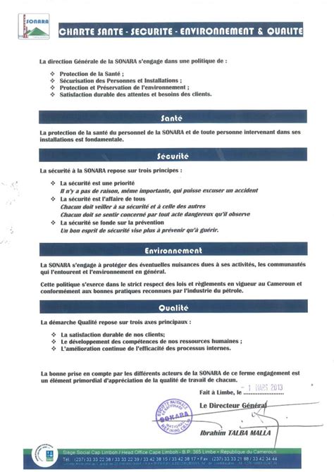 Charte S Curit Environnement Qualit National Refining Company