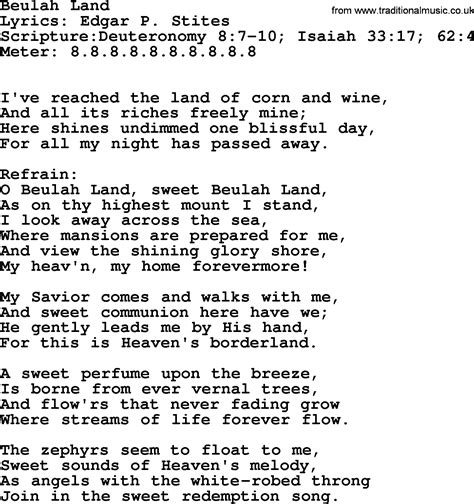 Good Old Hymns Beulah Land Lyrics Sheetmusic Midi Mp Audio And Pdf