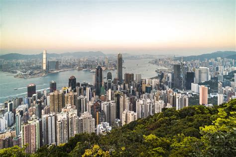 View Over Victoria Harbour At Sunset Seen From Victoria Peak Hong