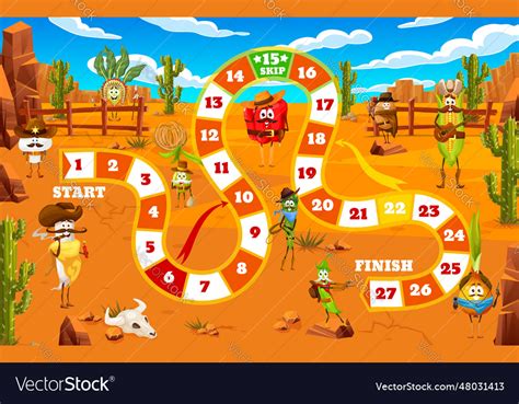 Kids step board game cartoon cowboy vegetables Vector Image