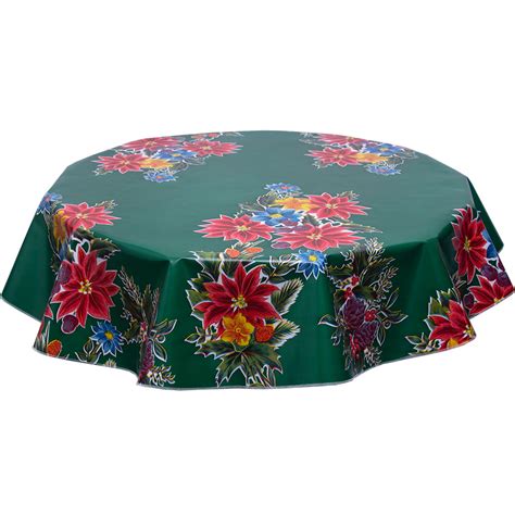 Christmas Oilcloth Tablecloth Poinsettia Green Freckled Sage