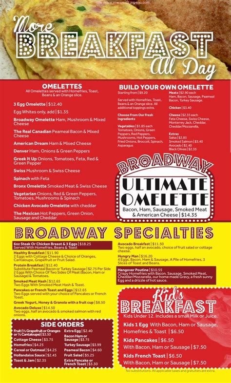 Menu at Broadway Diner restaurant, Hamilton