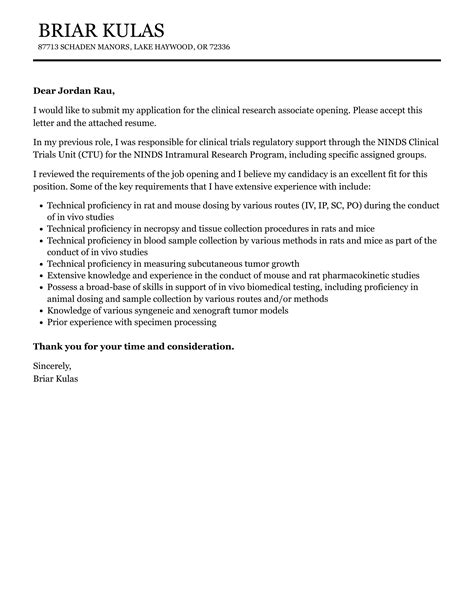 Clinical Research Associate Cover Letter Velvet Jobs