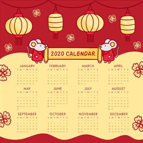 Calendario De A O Nuevo Chino Dibujado A Mano Vector Gratis