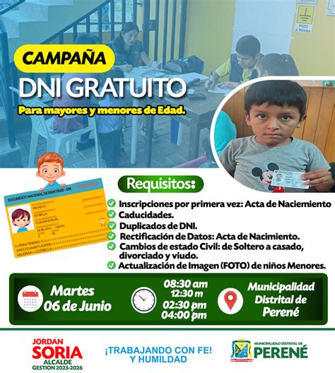 𝘼𝗧𝗘𝗡𝗖𝗜Ó𝗡 Campaña de DNI Gratuito para mayores y menores de edad