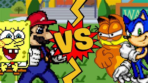 M U G E N Battles Mario Spongebob Vs Sonic Garfield Youtube