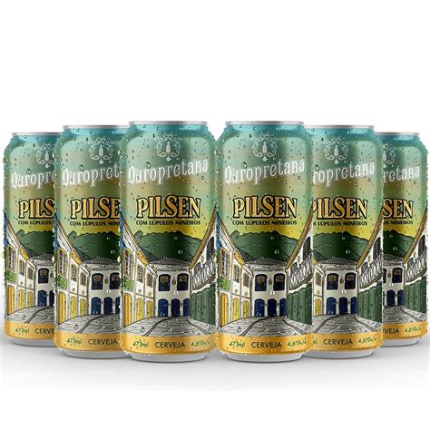 6 Unidades Ouropretana Pilsen Lata 473ml Cervejas Artesanais