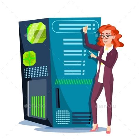 Data Center Vector Hosting Server And Woman For 5 Vector