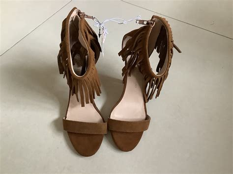 Abbey Clancy Sandals Shoes Size 3 Euro 36 High Heel Ankle Fringe Back