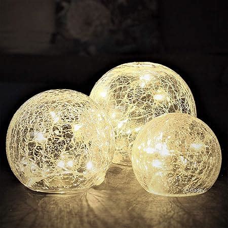 Set of 3X Gadgy Crackle Glass Ball Lights Ø 8 10 12 cm Globes