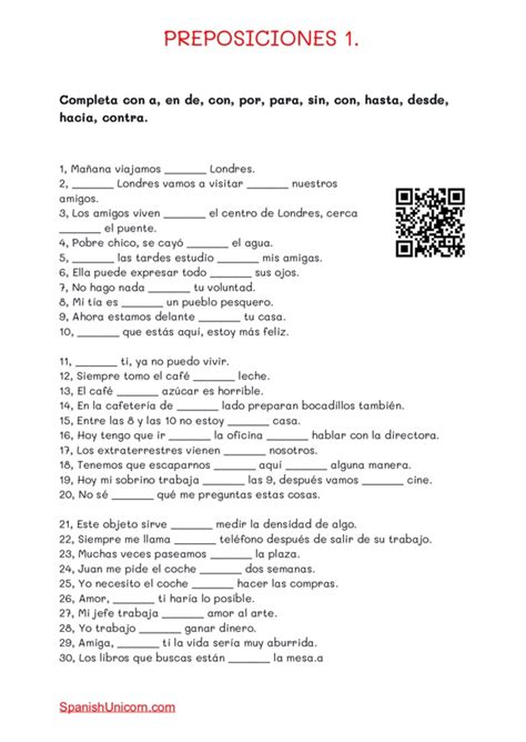 Preposiciones 1 Ejercicios Interativos Gramática