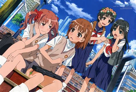 Misaka Mikoto Shirai Kuroko Saten Ruiko Uiharu Kazari And Gekota Toaru Majutsu No Index And