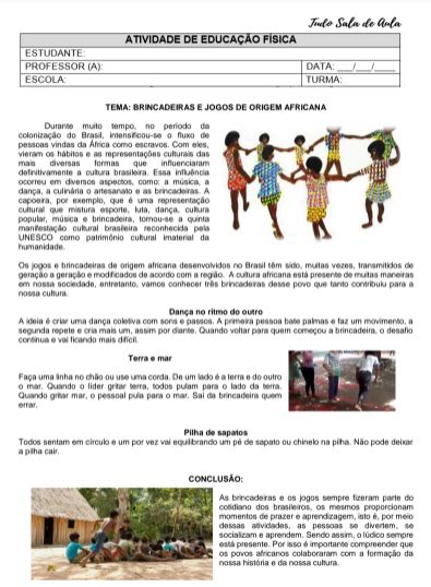 Atividade de educaÇÃo fÍsica brincadeiras e jogos de matriz africana