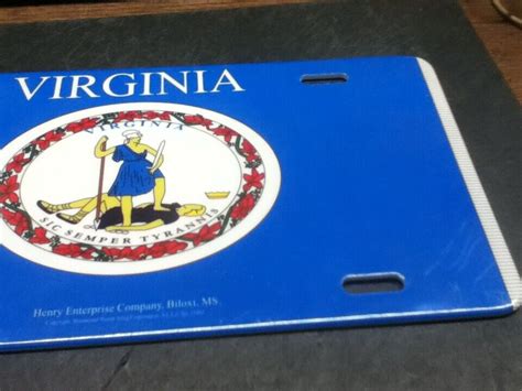 License Plate Tag Vintage Virginia VA Sic Semper Tyrannis Hard Plastic