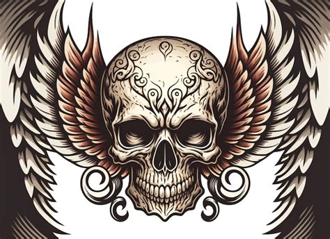 Premium Photo | Winged skull in tattoo style creative digital ...