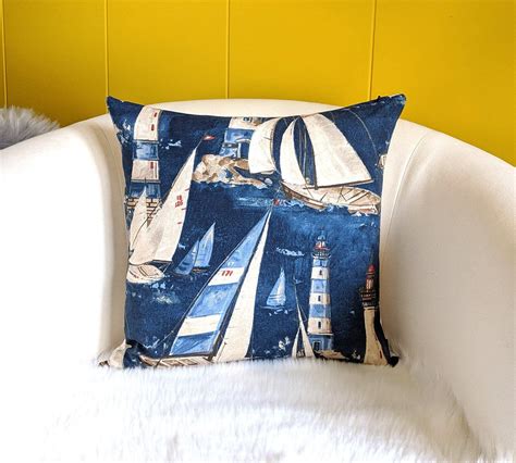 Navy Blue Sailboat Pillow Cover Pilllow Sailboat Print Sunbrella