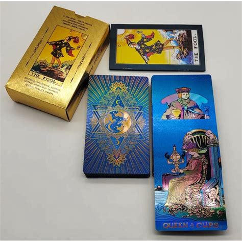 Rider Waite Gold Foil Tarot Deck Tarô de Cartas Azuis Baralho