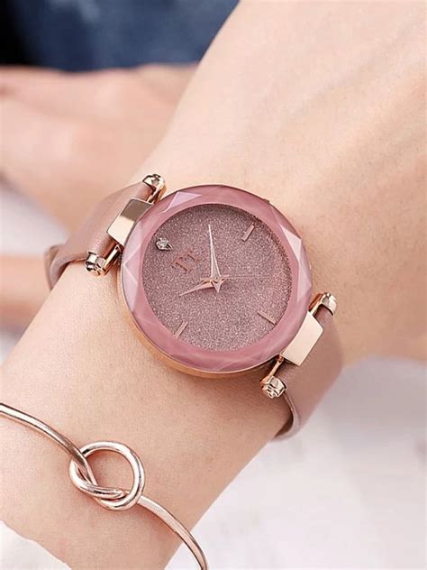 Rose Gold Pink Leather Strap Womens Watch Rose Gold Watches Women