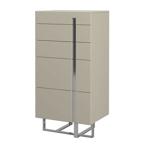 Комод высокий, отделка глянцевый серо-бежевый лак, полированная сталь ...