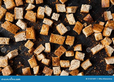 Bread Small Squares Homemade Croutons Stock Image Image Of Yellow