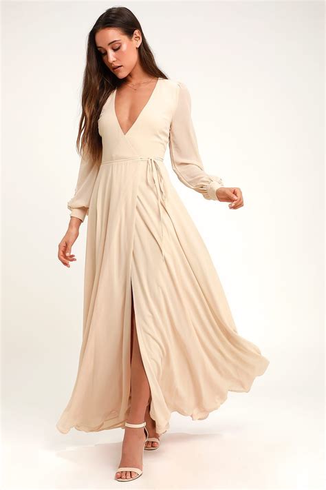 My Whole Heart Cream Long Sleeve Wrap Maxi Dress Maxi Dress Trendy Dresses Summer Dresses