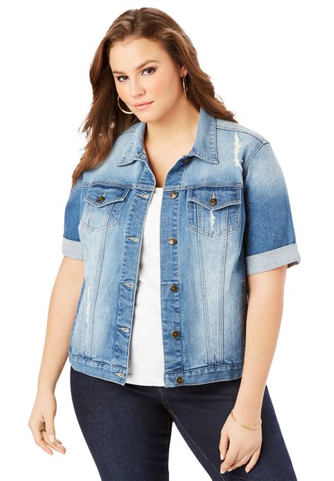 Roamans Womens Plus Size Short Sleeve Denim Jacket Jacket