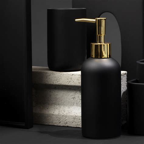 Essentra Home Matte Black Soap Dispenser With Gold Pump 10oz