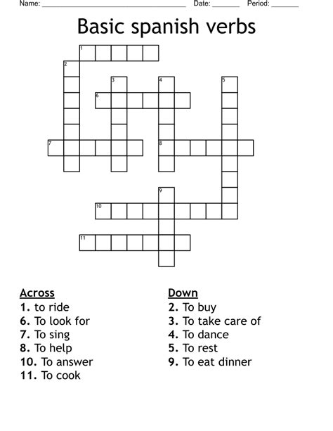 Basic Spanish Verbs Crossword WordMint