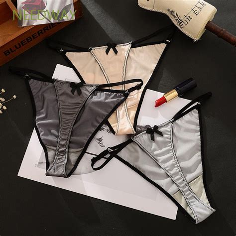 NEEDWAY Underwear Satin Panties Thin G String Sex Thong Women Satin Luxury Sexy Seamless Bow