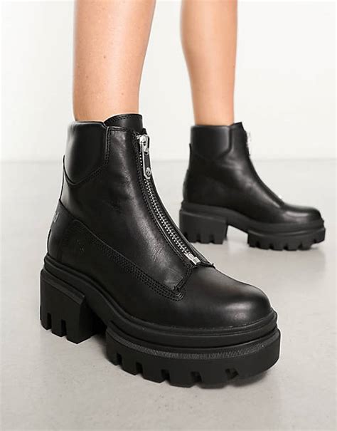 Timberland Everleigh Zip Boots In Black Full Grain Leather Asos