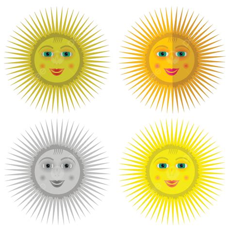 ícones Do Sol Dos Desenhos Animados Resumo Amarelo Isolado Vetor PNG