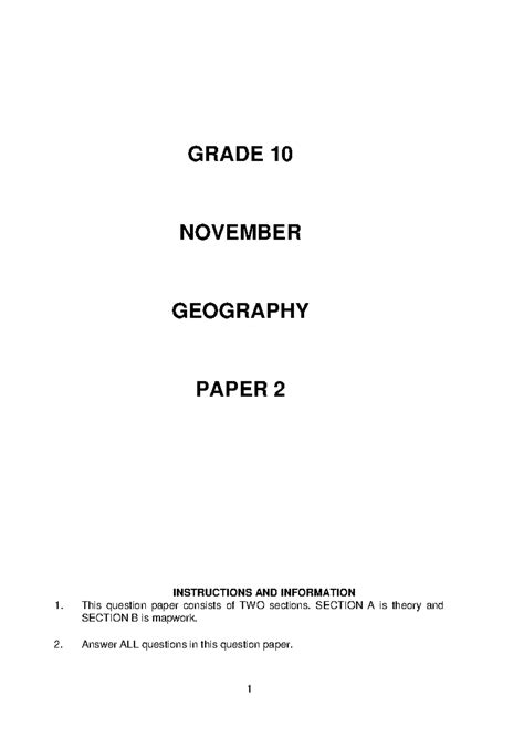 Grade 10 Geography Paper 2