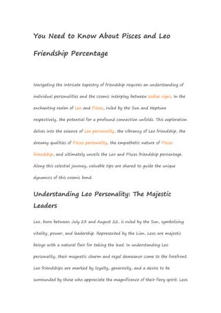 You Need to Know About Pisces and Leo Friendship Percentage | PDF